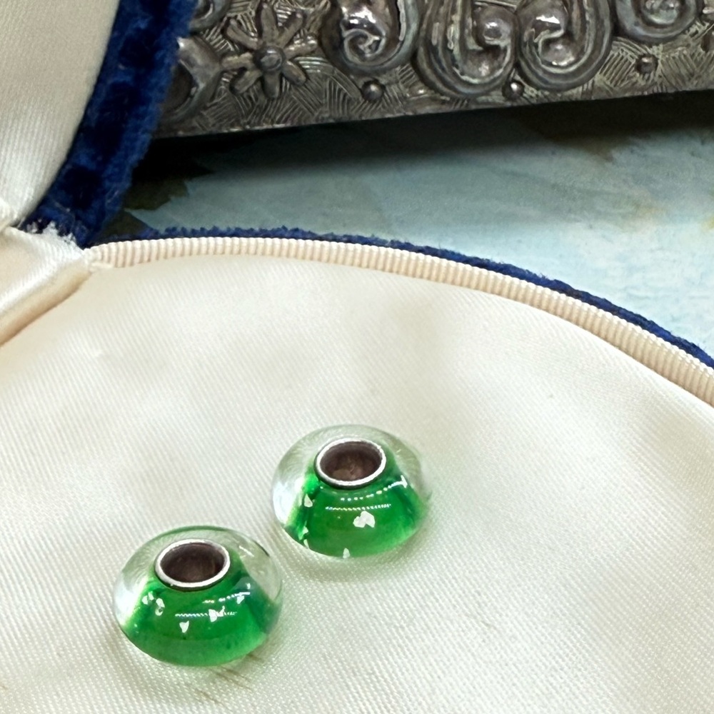 Vintage green foil glass charm Beads